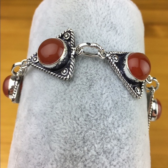 New Carnelian Stone Silver Overlay Bracelet Size 6 1/2 & 7 1/4 - Picture 8 of 8